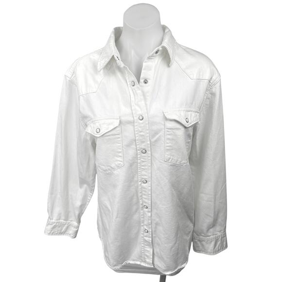 NEW Aritzia Denim Forum White Snap Button Down Denim Jean Shirt Coat Jacket M - Picture 1 of 4
